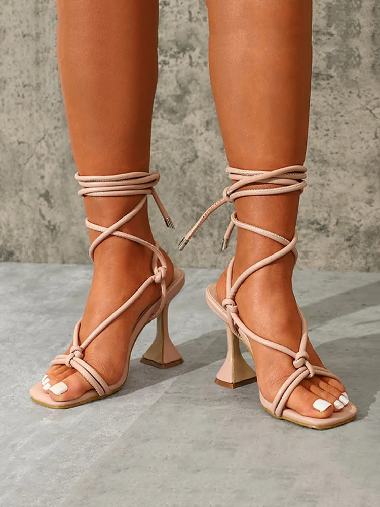 Lace-Up Square Toe Heels