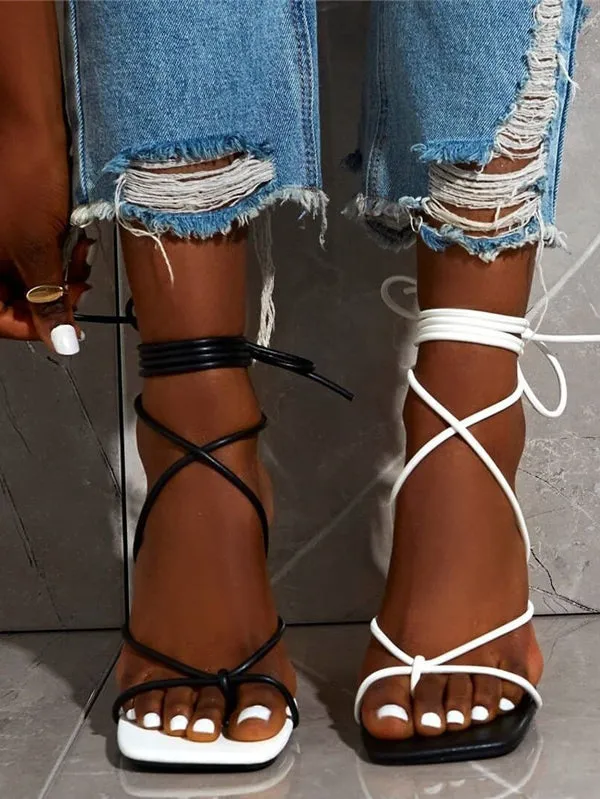Lace-Up Square Toe Heels