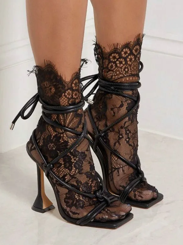 Lace-Up Square Toe Heels