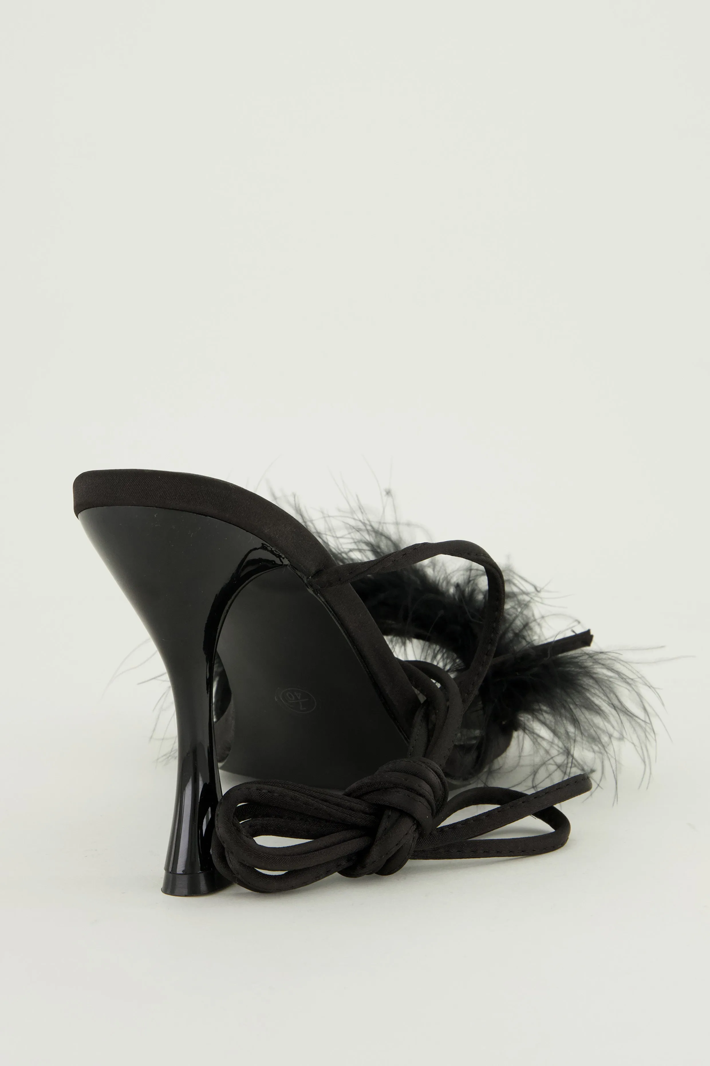 Lace Up Strappy Feather Trim Heels