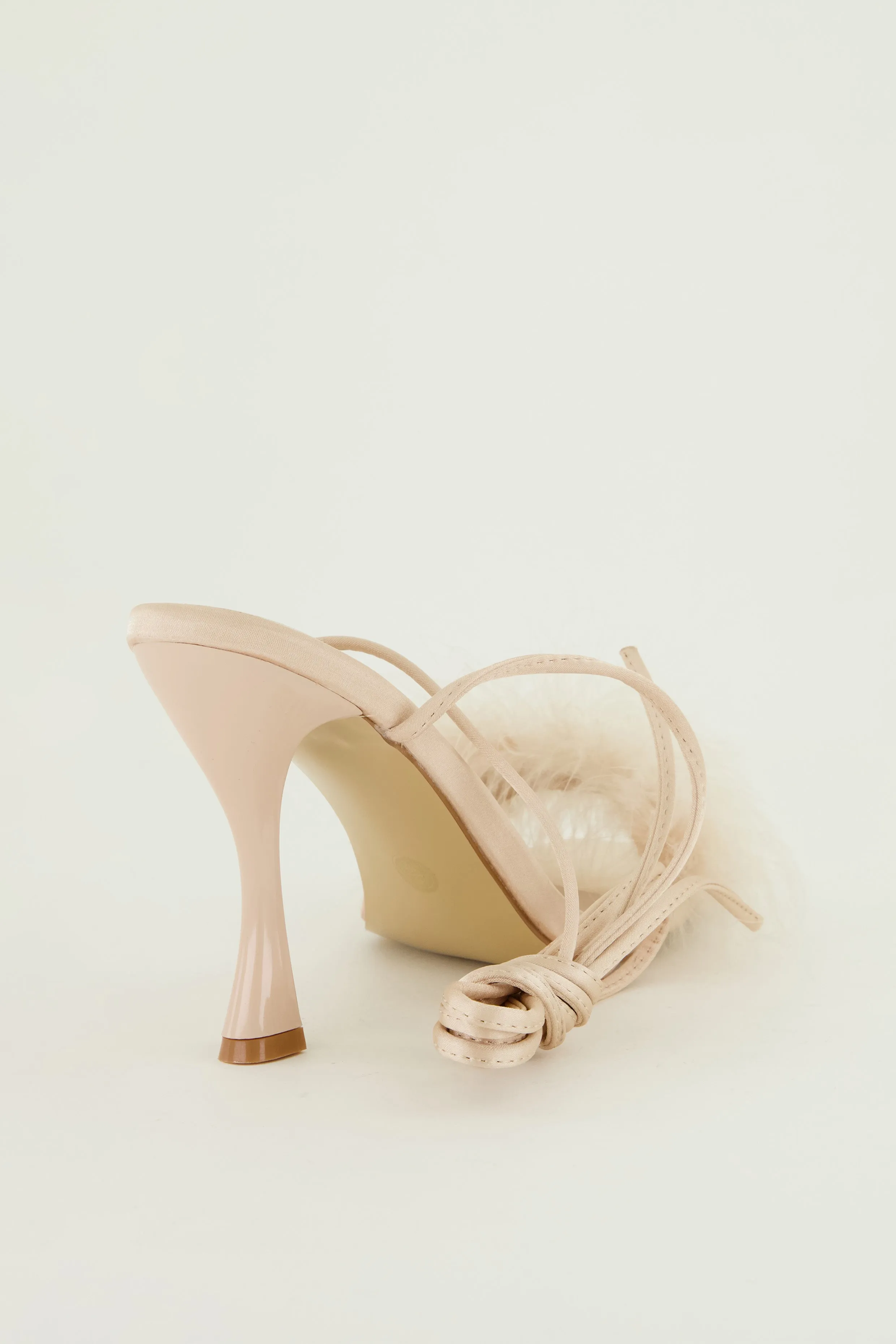 Lace Up Strappy Feather Trim Heels