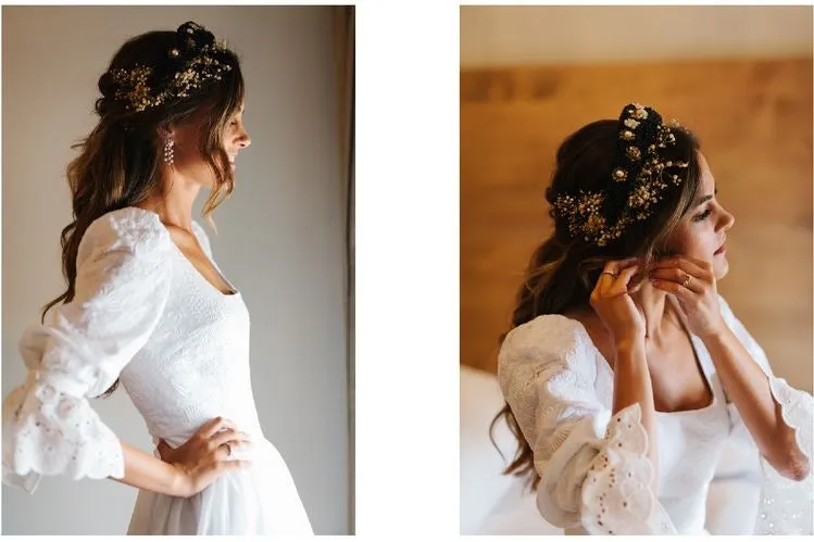 Lace Wedding Dresses,dresses， Rustic Wedding Dress,3/4 Sleeves Lace  bridal gown,  Lantern sleeve wedding dress