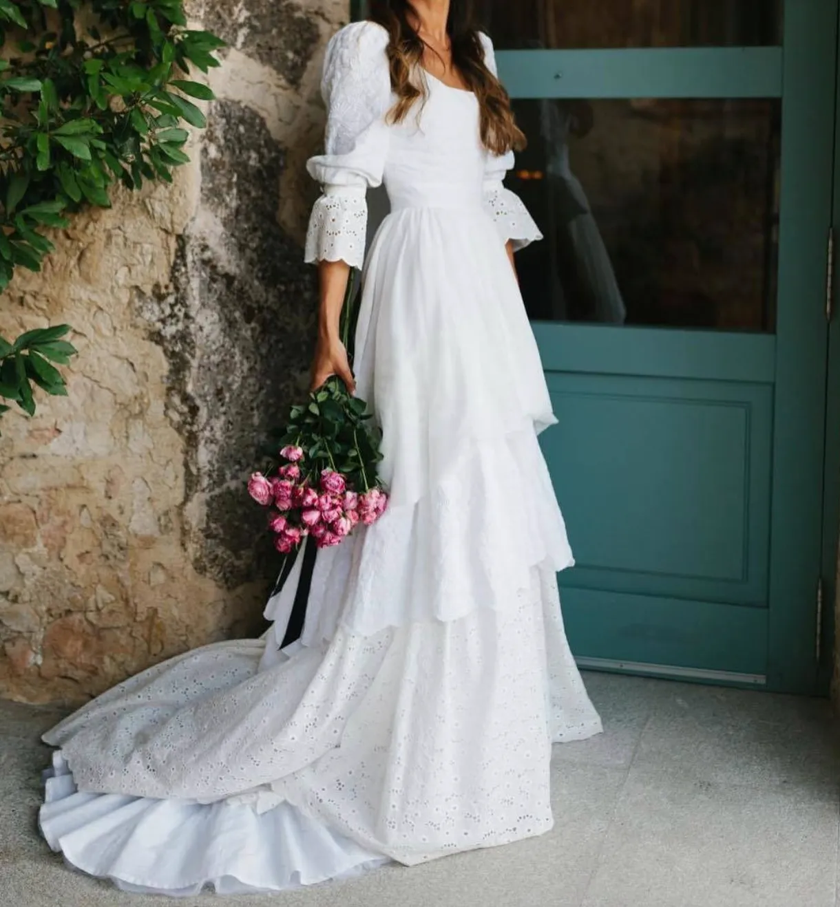 Lace Wedding Dresses,dresses， Rustic Wedding Dress,3/4 Sleeves Lace  bridal gown,  Lantern sleeve wedding dress