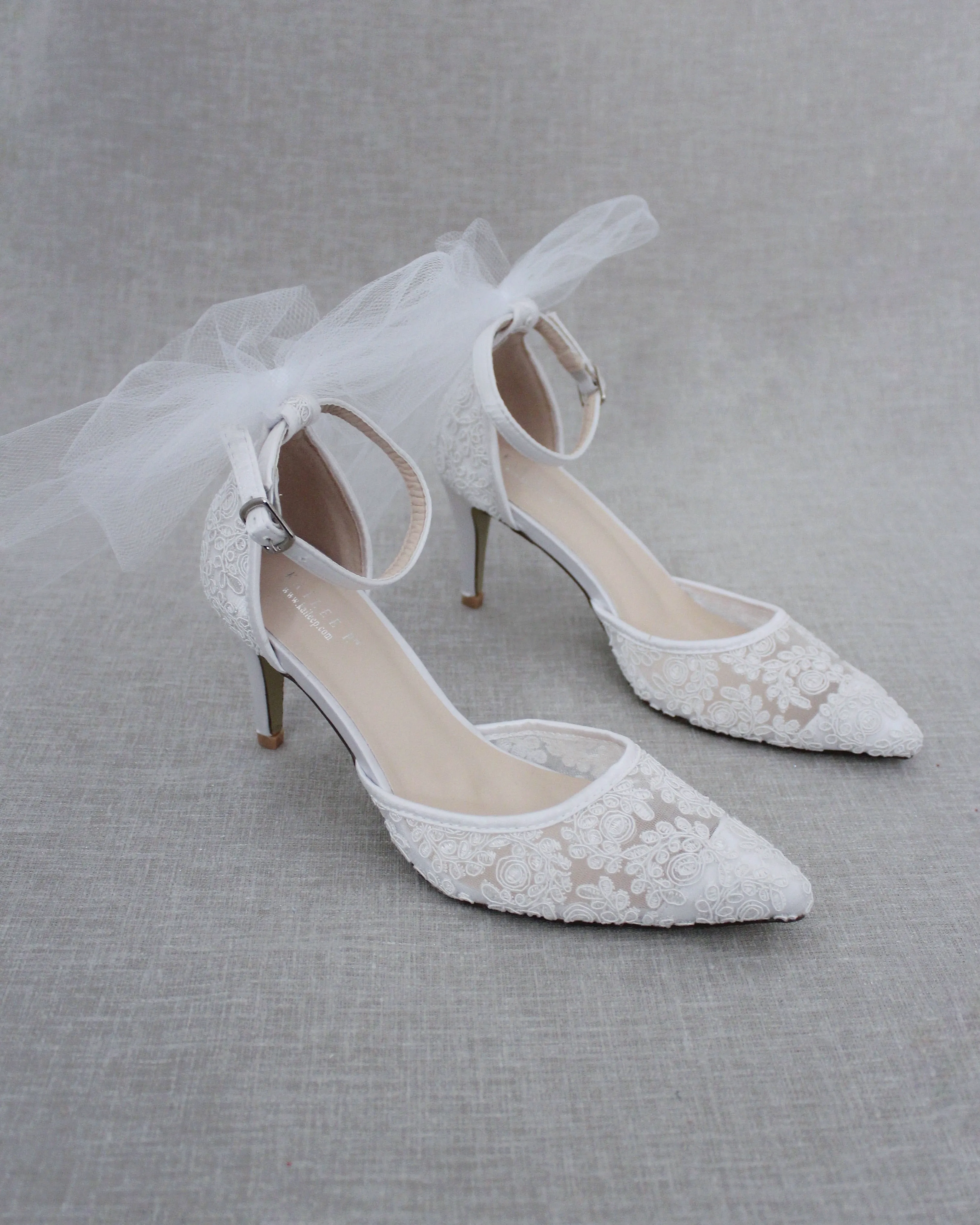 Lace Wedding Heels with Tulle Bow