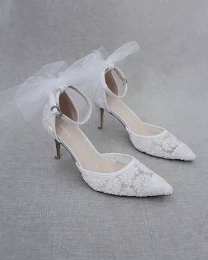 Lace Wedding Heels with Tulle Bow