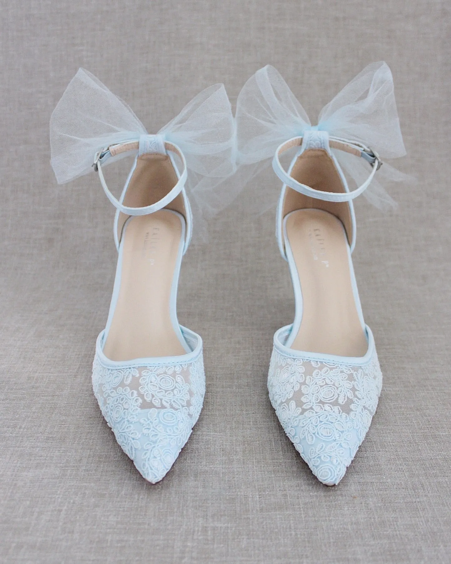 Lace Wedding Heels with Tulle Bow