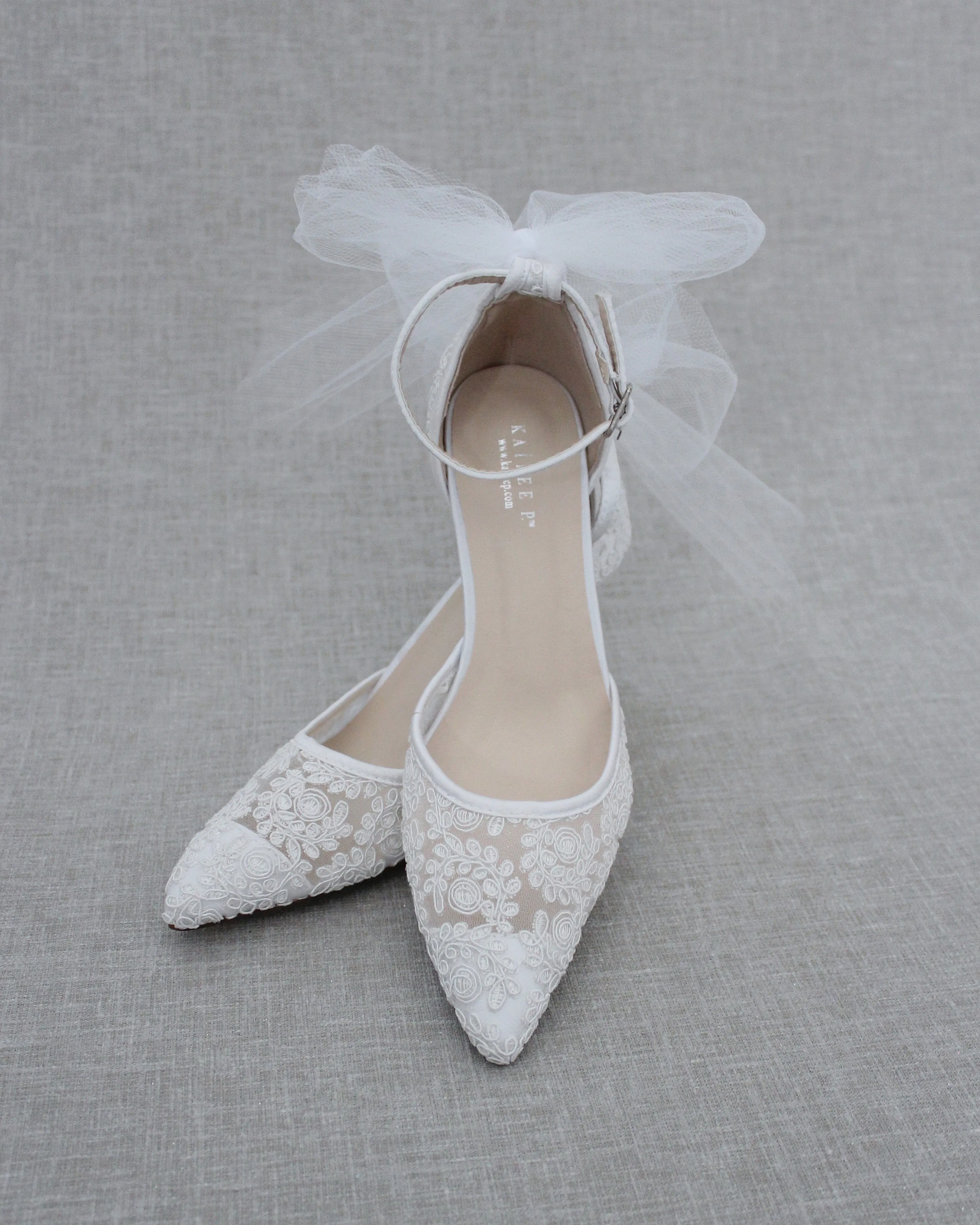 Lace Wedding Heels with Tulle Bow