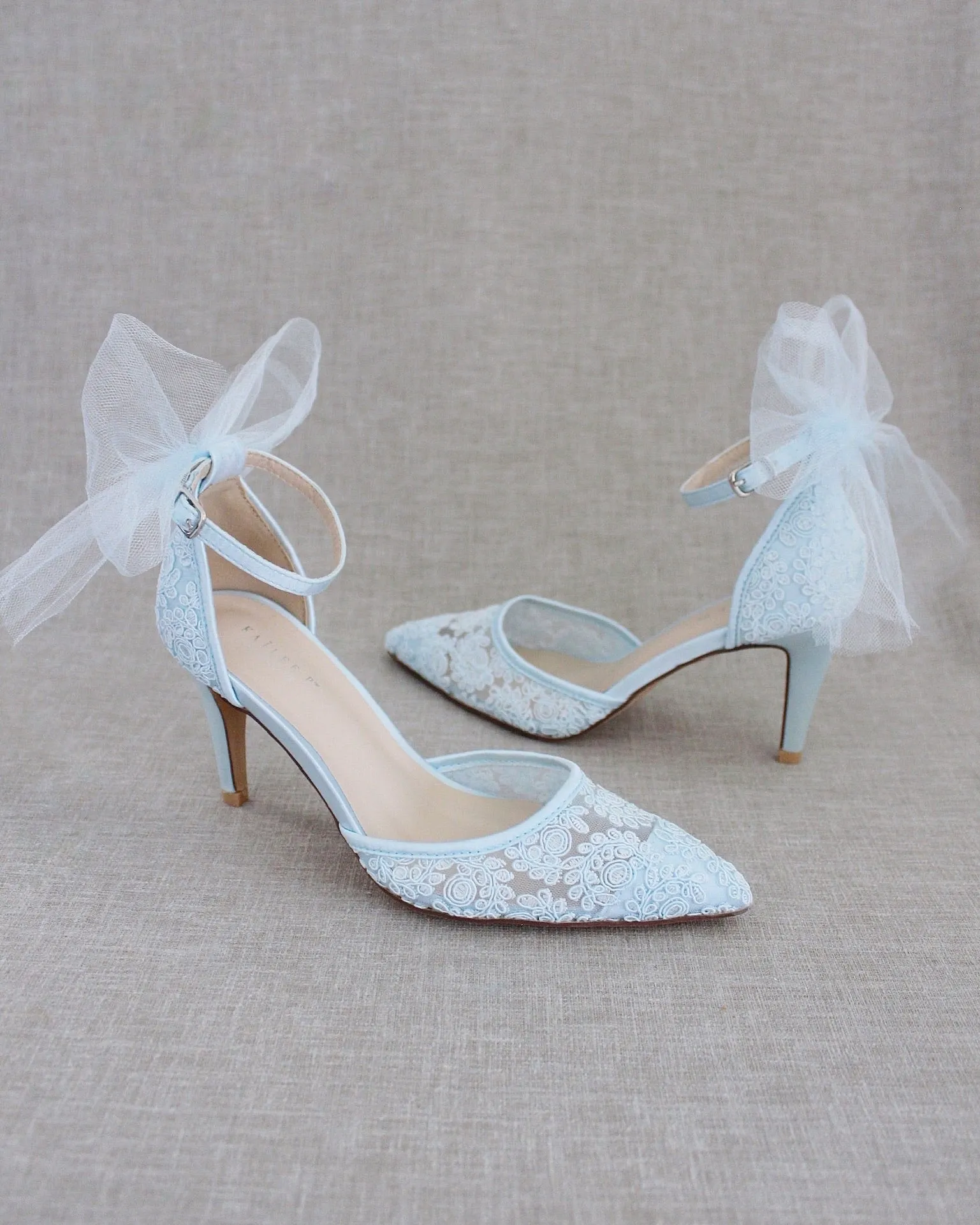 Lace Wedding Heels with Tulle Bow