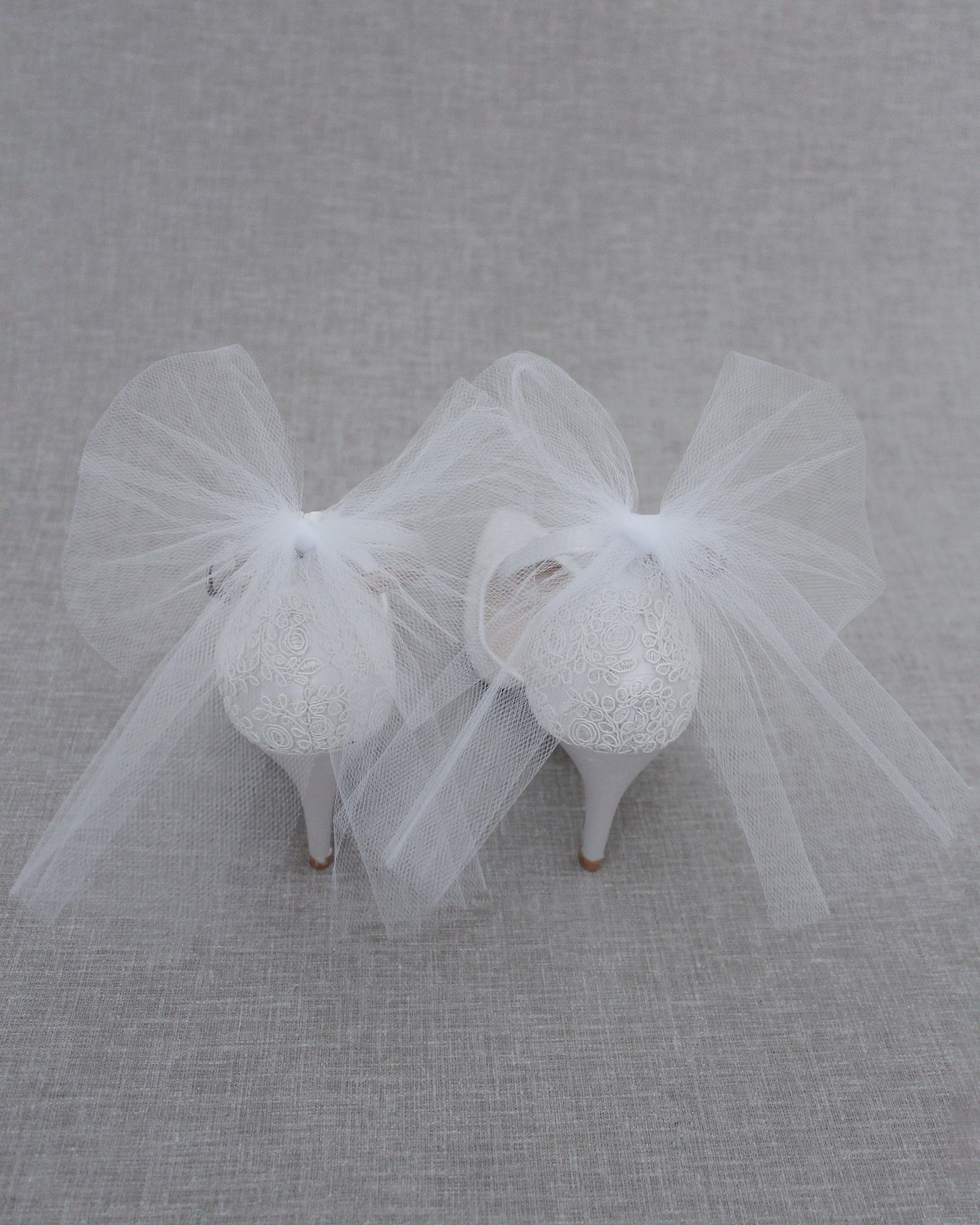 Lace Wedding Heels with Tulle Bow