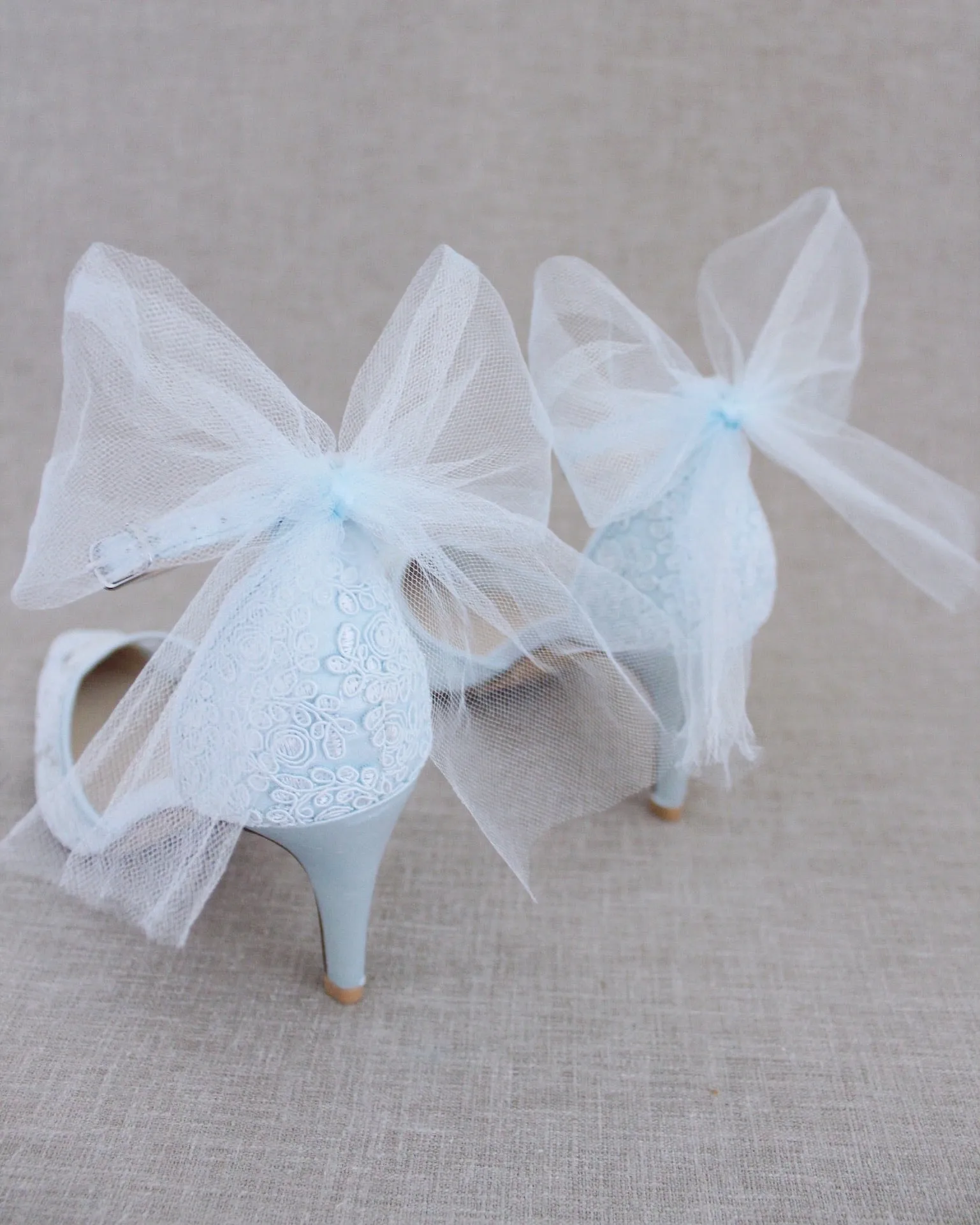Lace Wedding Heels with Tulle Bow