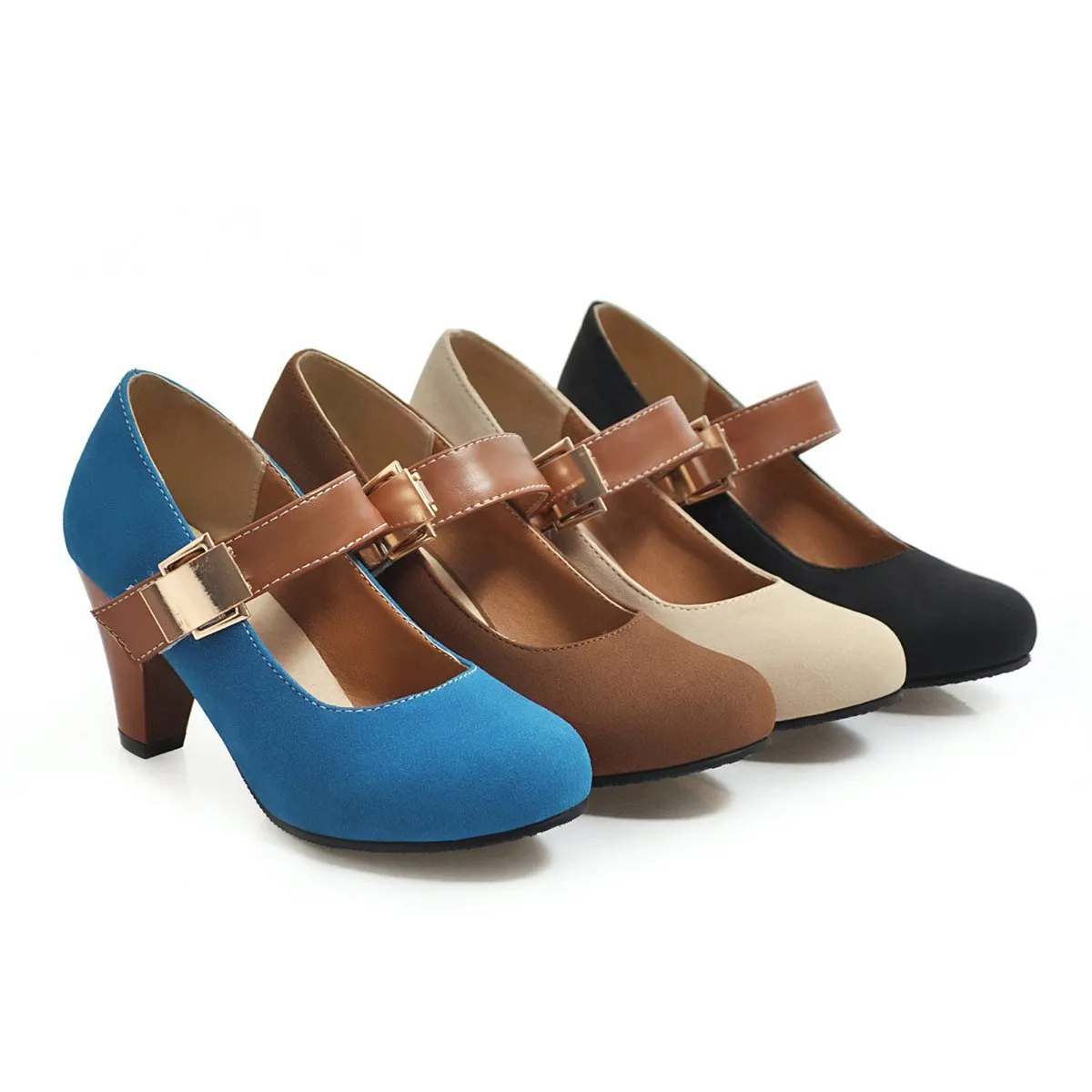 Ladies Round Toe Mary Janes Mid Heeled Shoes for Woman