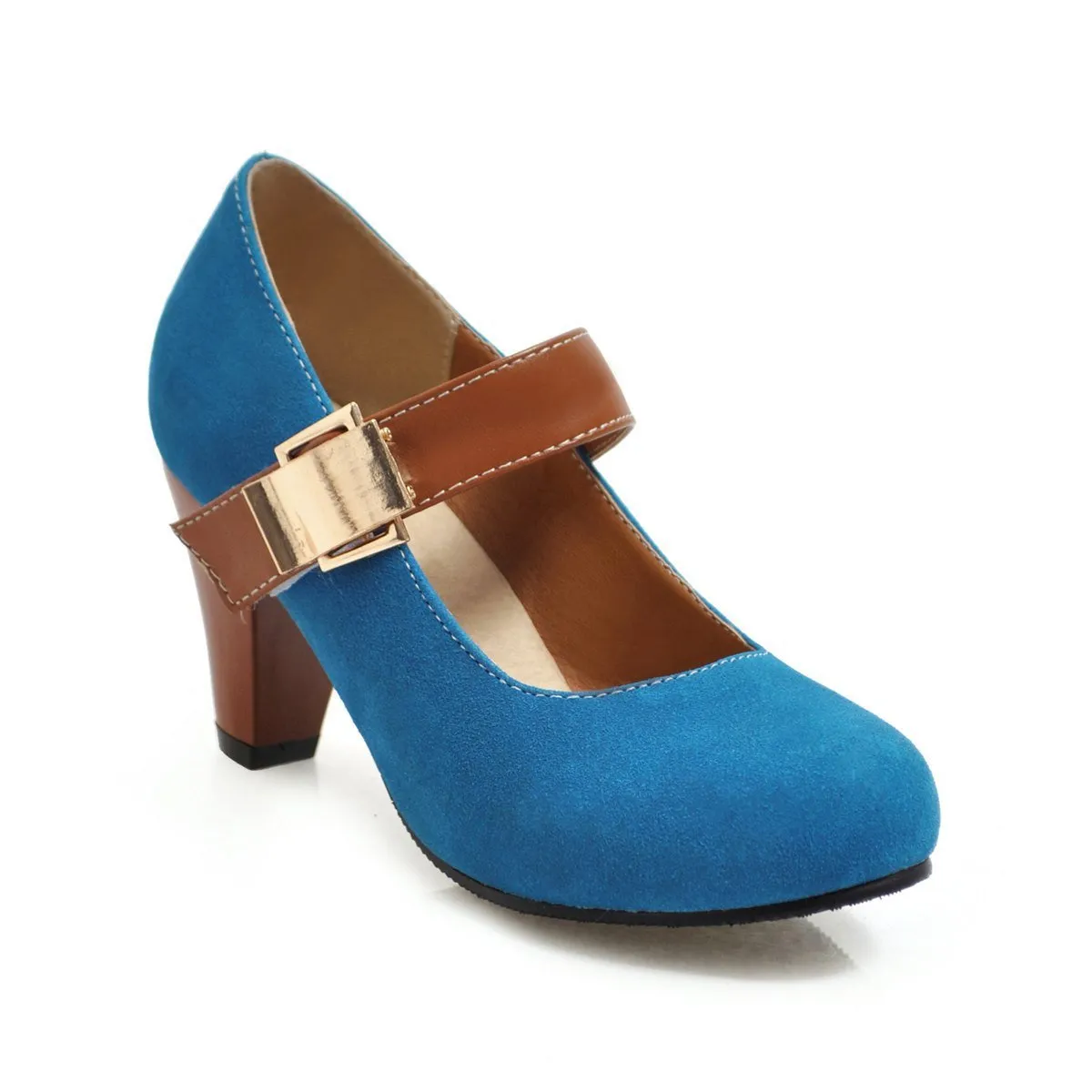 Ladies Round Toe Mary Janes Mid Heeled Shoes for Woman