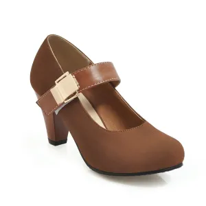 Ladies Round Toe Mary Janes Mid Heeled Shoes for Woman