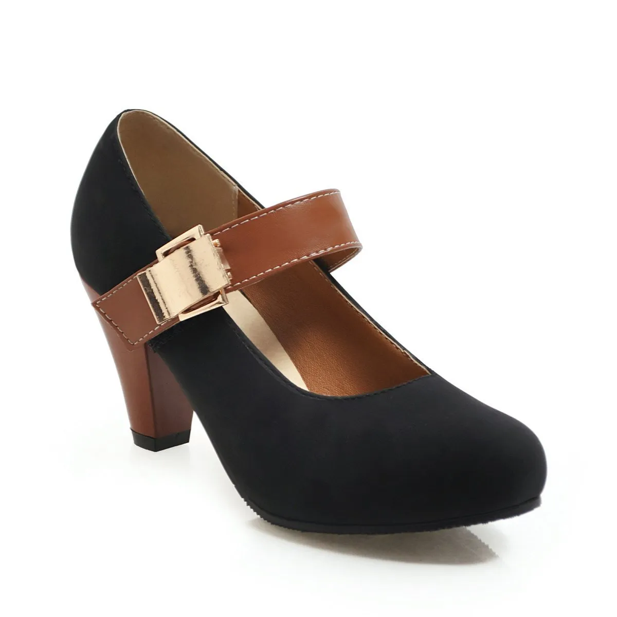 Ladies Round Toe Mary Janes Mid Heeled Shoes for Woman