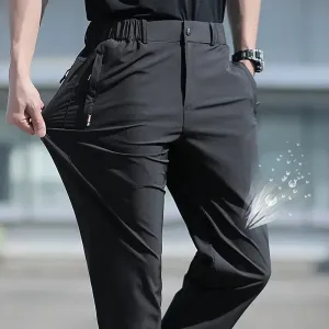Large Size Men's Summer Pants - Big Size Ice Silk Stretch Breathable Straight Leg Pants with Quick Dry Elastic Band