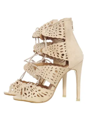 Laser  Cut Lace Up Heels