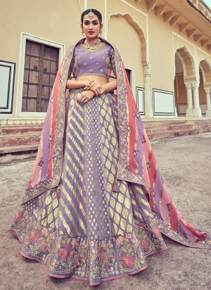 Lavender Multi Embroidery Wedding Lehenga Choli