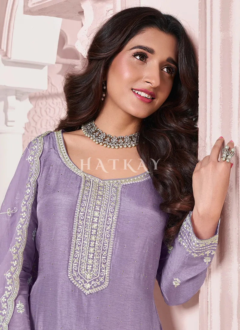 Lavender Thread Embroidery Pakistani Suit