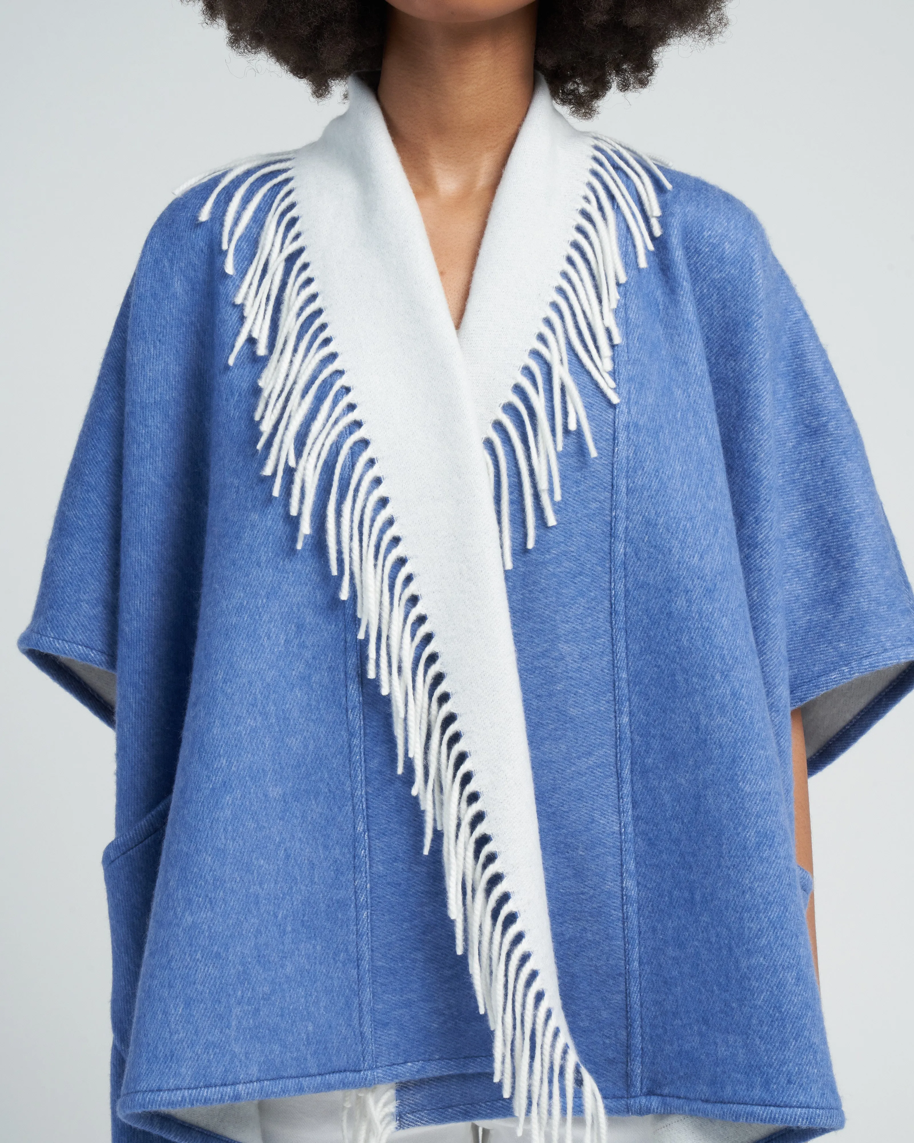 ledor poncho with fringe - blue