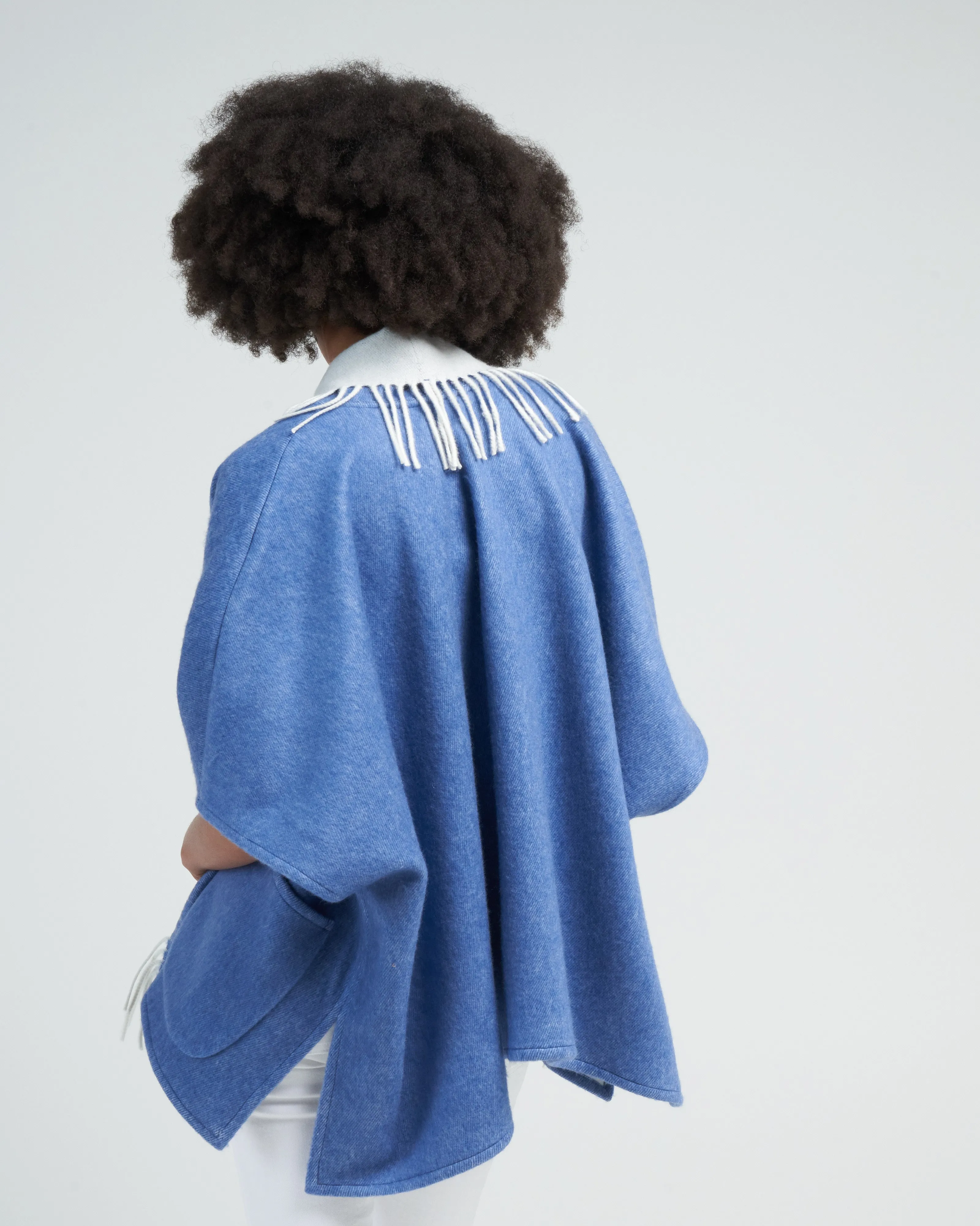 ledor poncho with fringe - blue