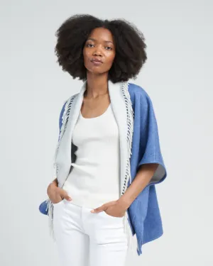 ledor poncho with fringe - blue
