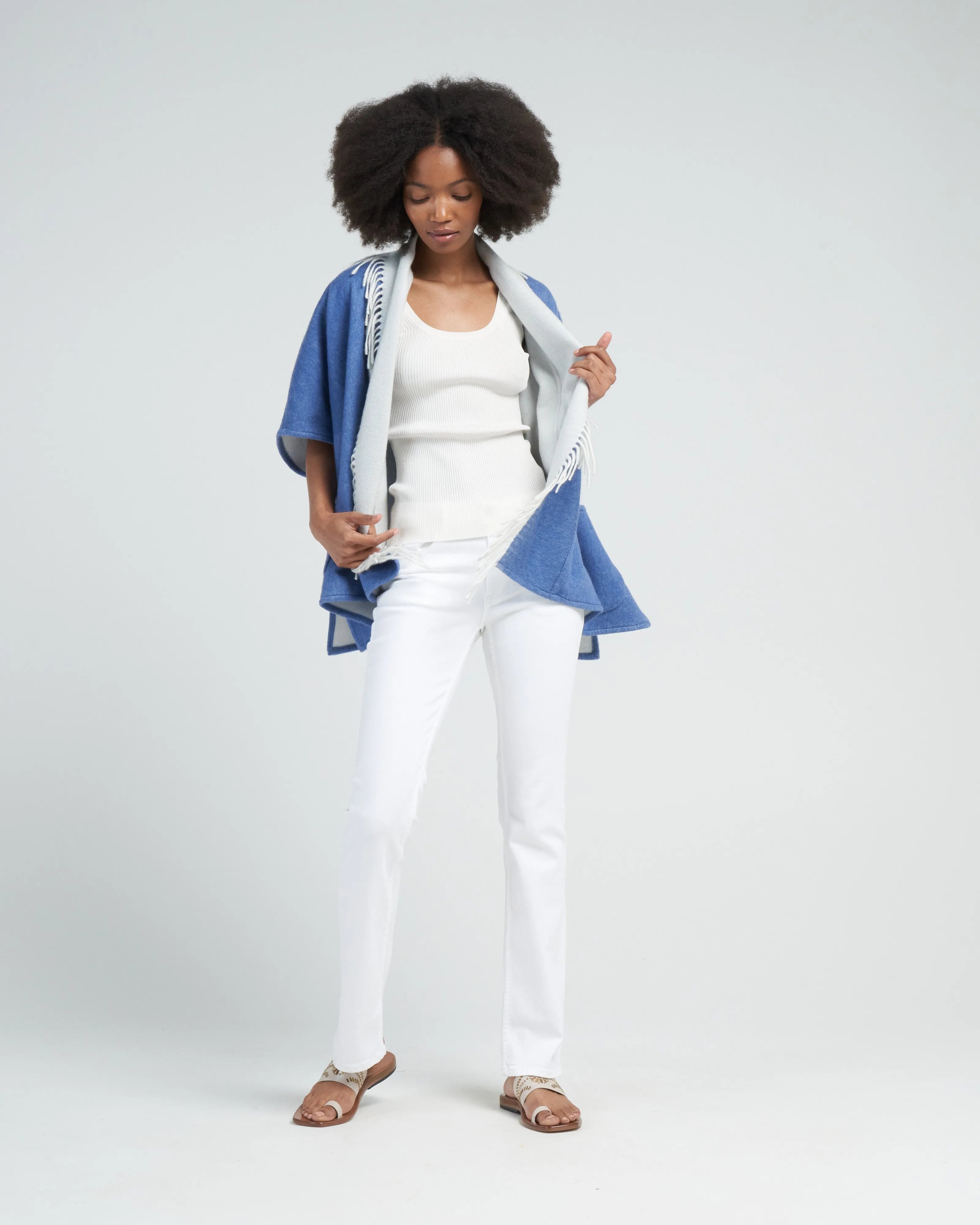 ledor poncho with fringe - blue