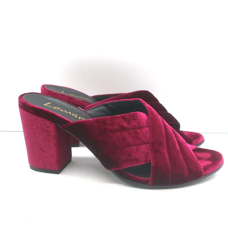 Lemare Crisscross Mule Sandals Burgundy Velvet Size 41 Open Toe Heels
