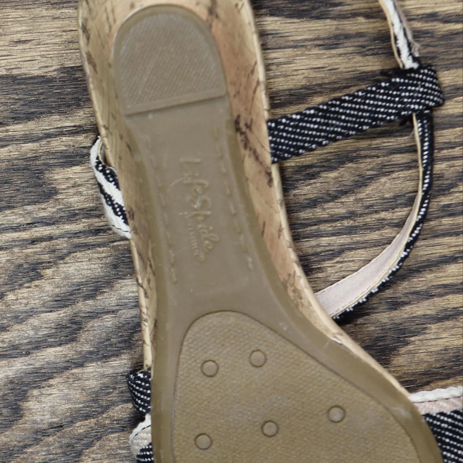 Lifestride Yasmine MISMATCH PRINT Cork Wedge Sandals Natural Multi Brown 6W