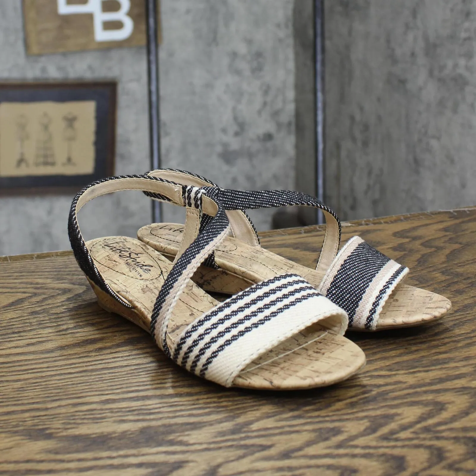 Lifestride Yasmine MISMATCH PRINT Cork Wedge Sandals Natural Multi Brown 6W