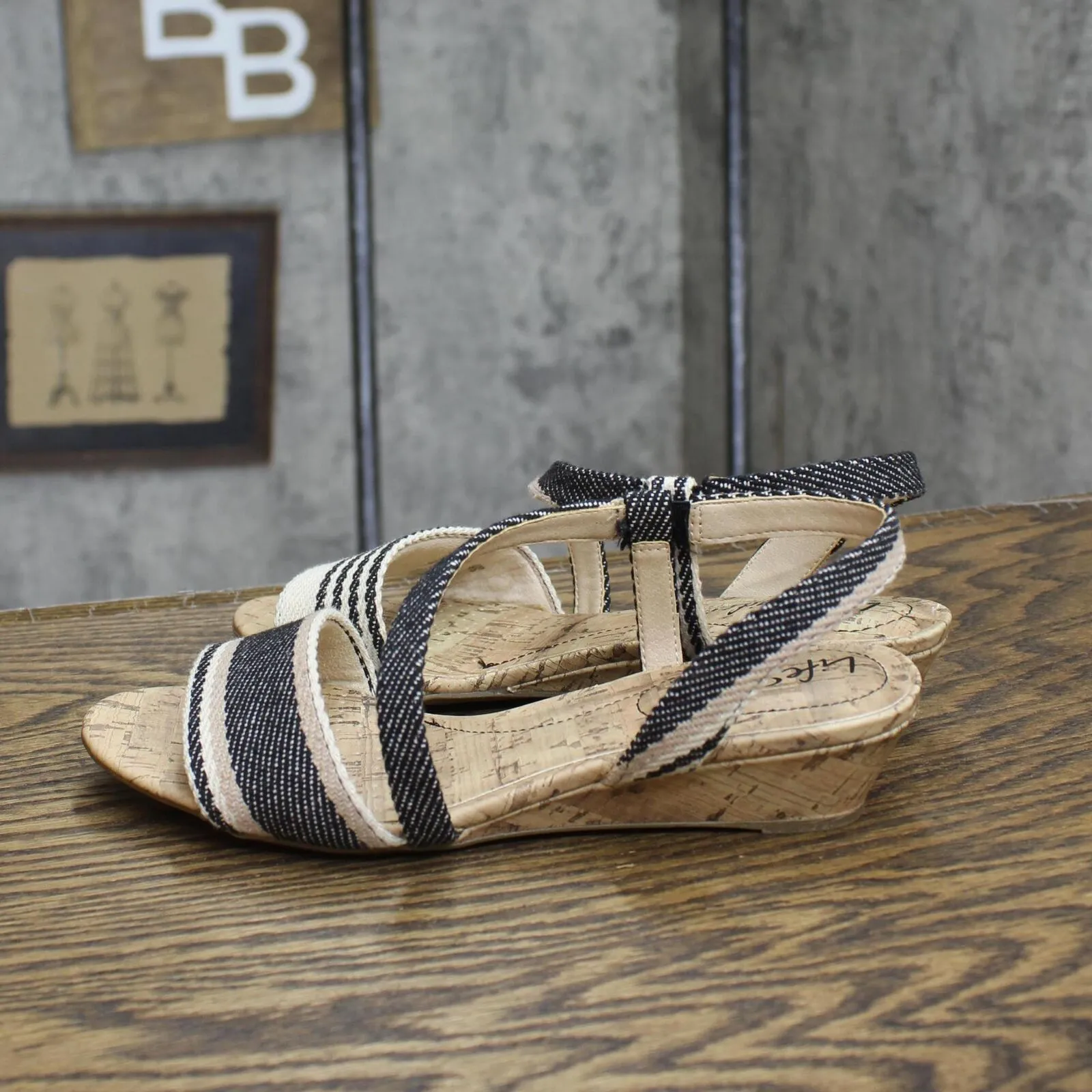 Lifestride Yasmine MISMATCH PRINT Cork Wedge Sandals Natural Multi Brown 6W