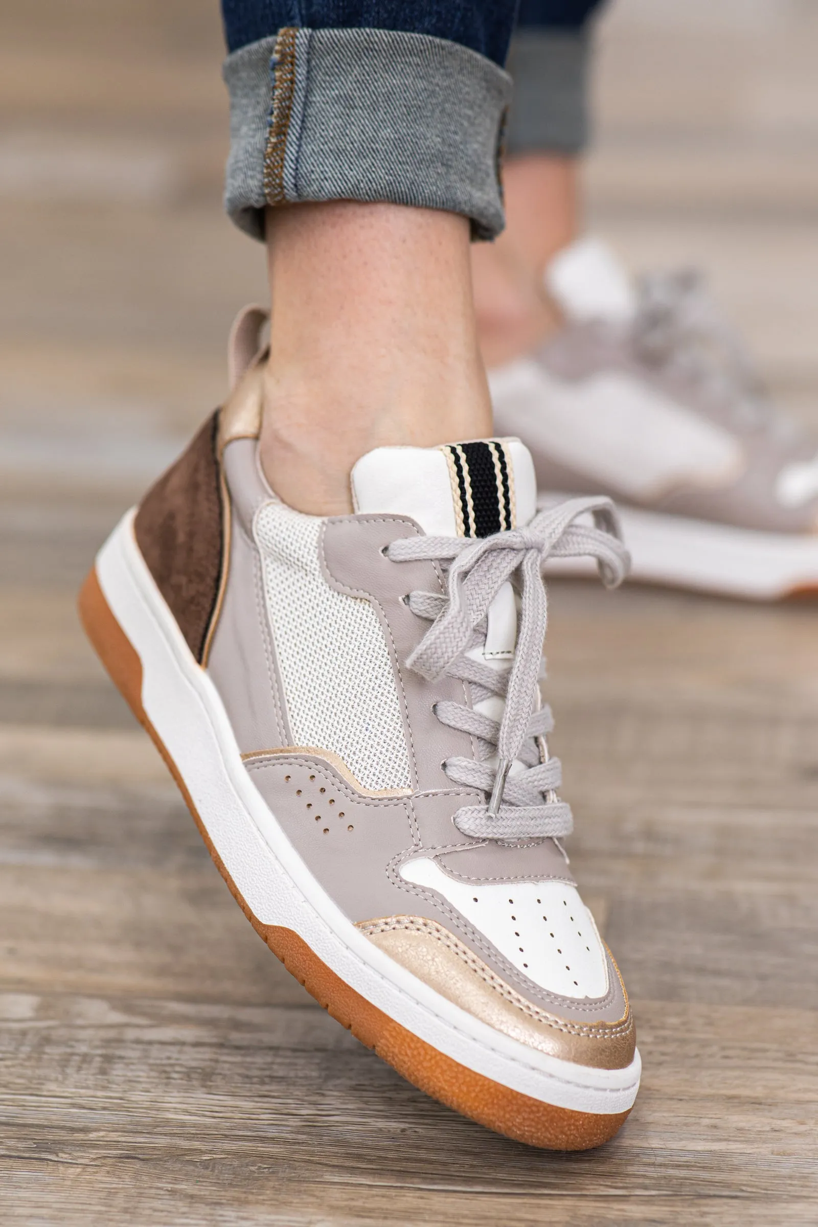 Light Mocha Suede and Faux Leather Sneakers