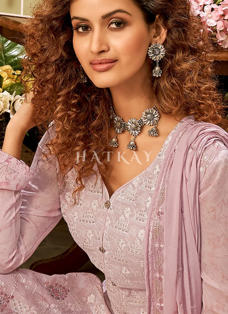 Lilac Purple Embroidered Traditional Salwar Kameez Suit