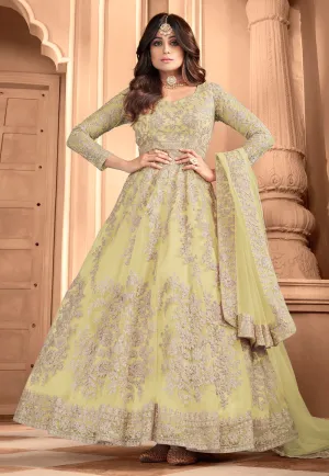 Lime Embroidery Wedding Anarkali Suit