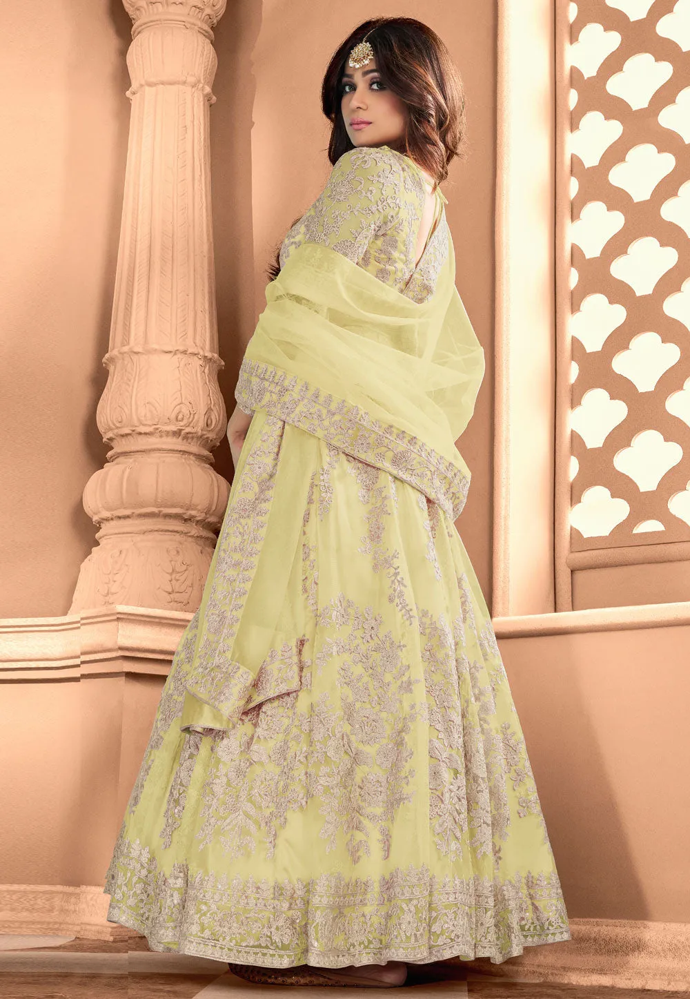 Lime Embroidery Wedding Anarkali Suit