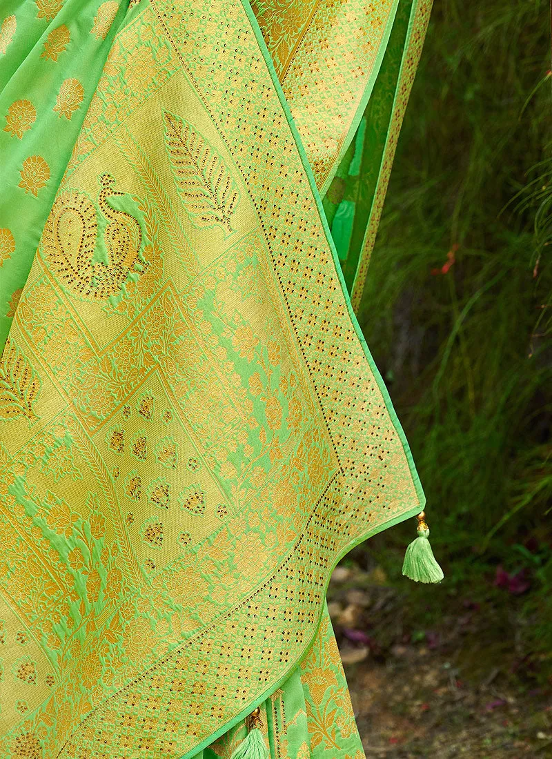 Lime Green Silk Saree With Blouse