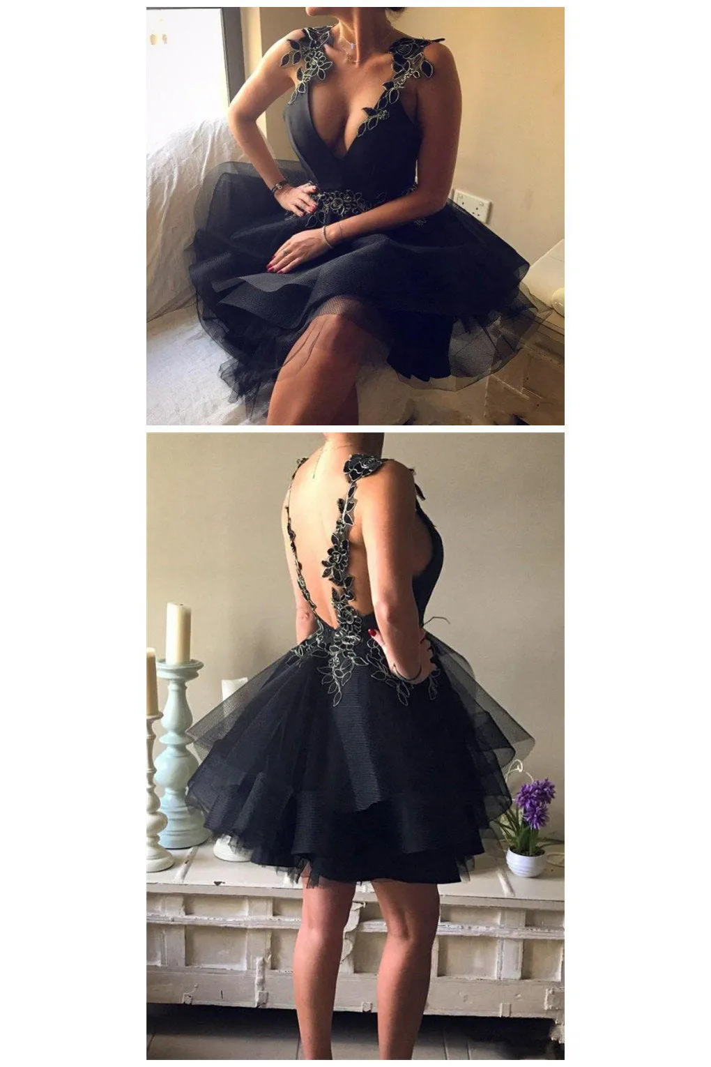 Little Black Dress Open Back Homecoming Dresses Short Prom Dress Party Dress OHM164