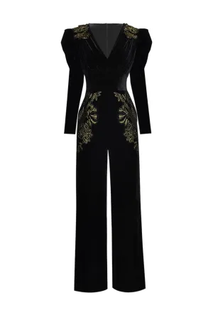 long sleeve embroidery velvet Jumpsuit - JM200