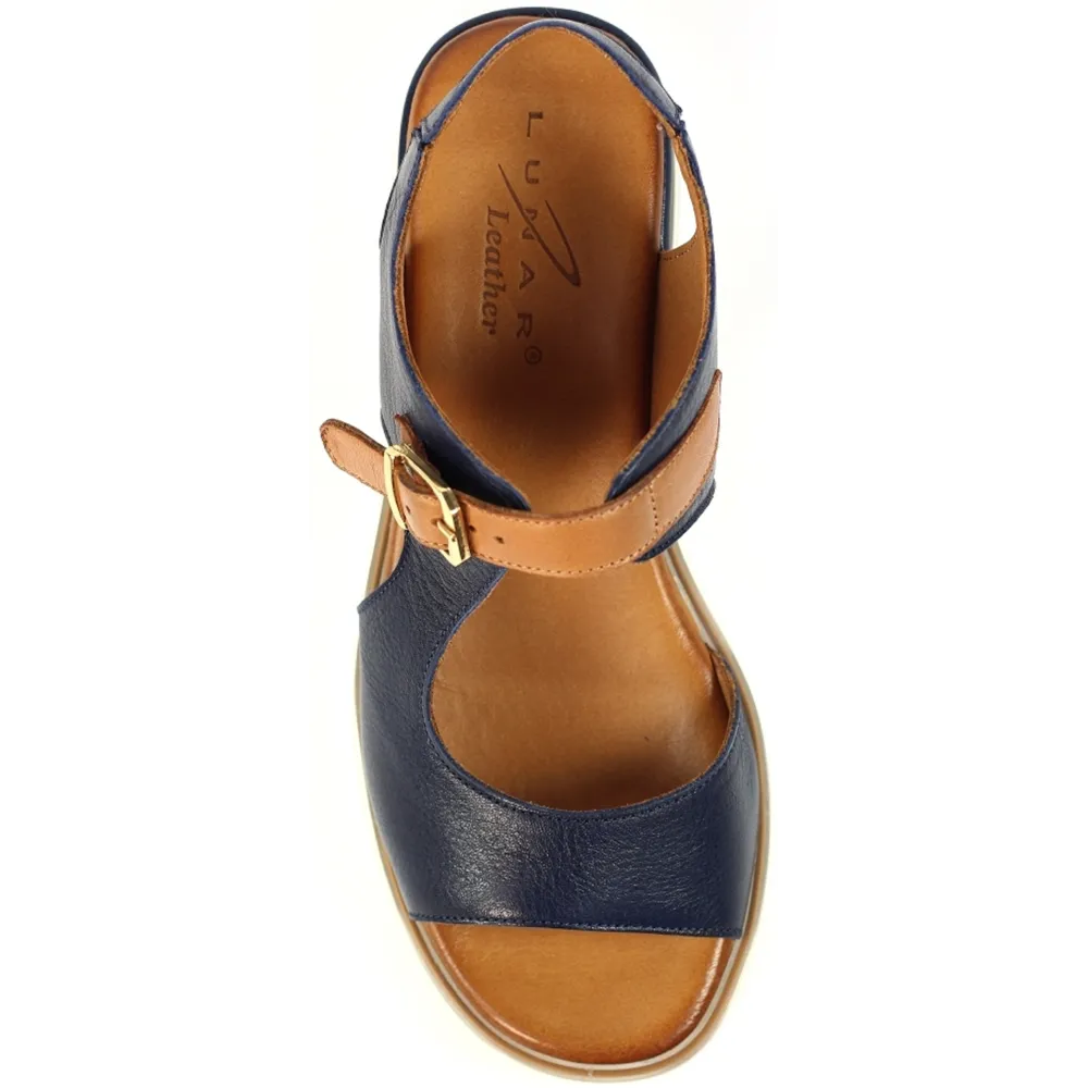 Lunar Spring Navy Leather  Wedge Sandals