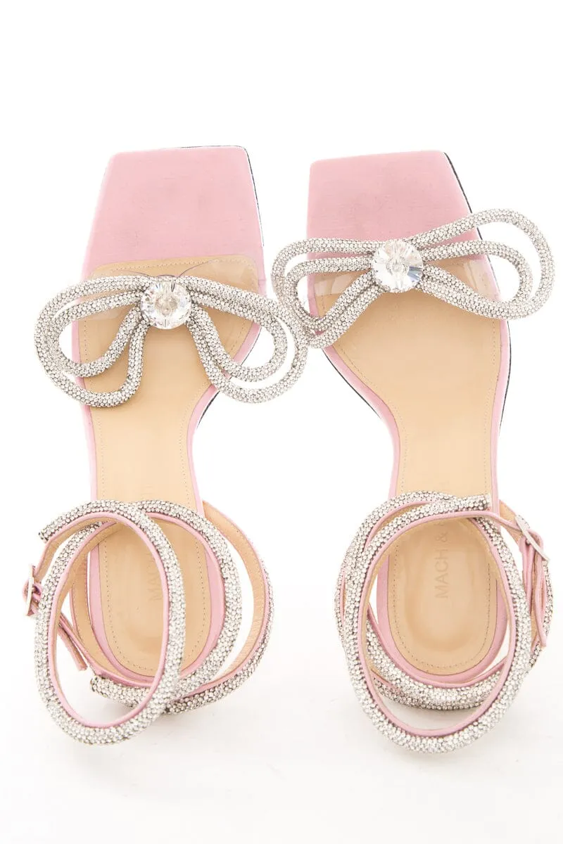 Mach & Mach Pink Satin & Crystal Bow Heels SZ 39