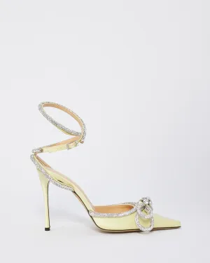 Mach & Mach Yellow Satin Crystal Bow Accents Slingback Pumps -40