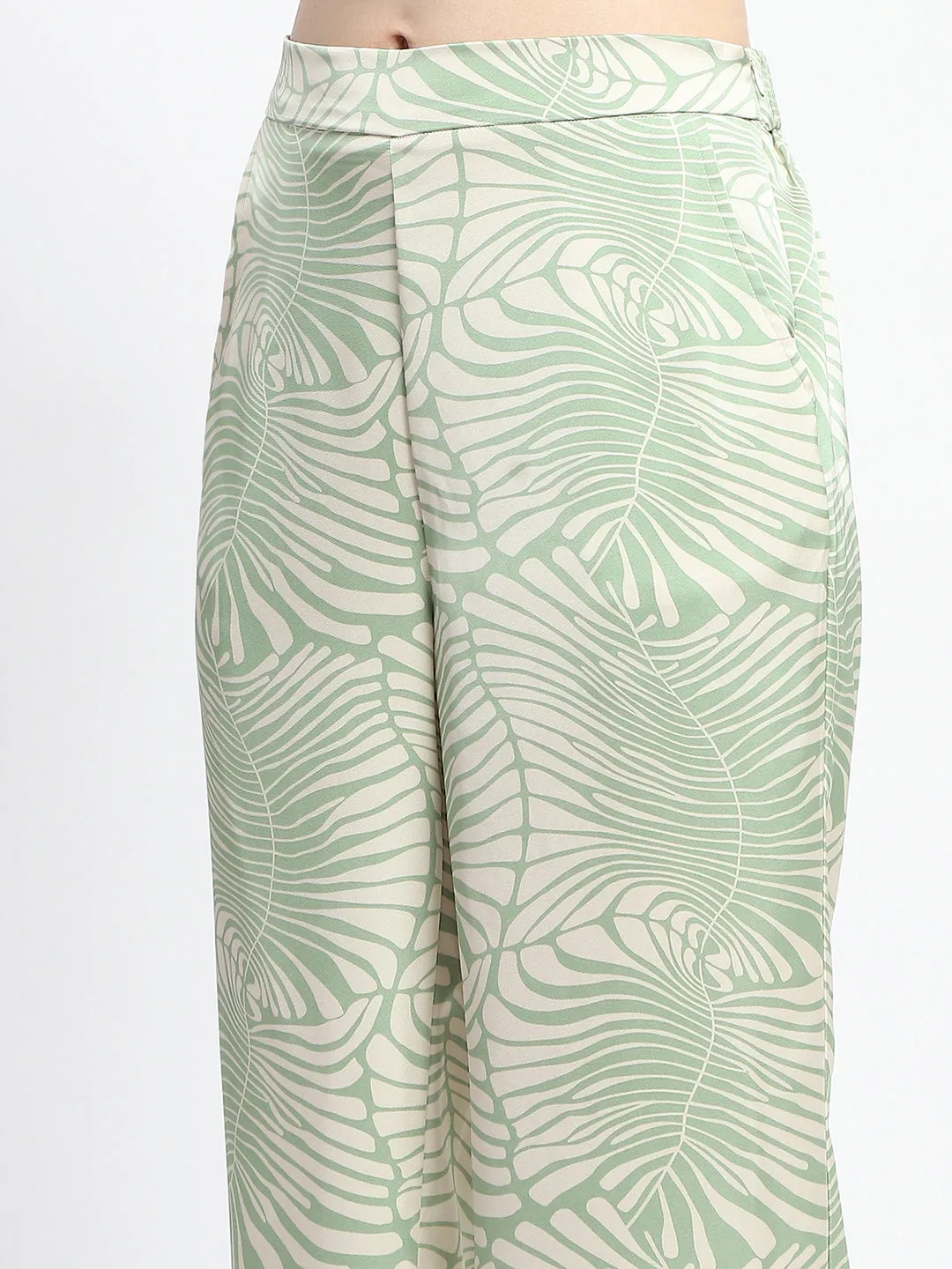 Madame Botanical Print Wrap Top and Bottom Beige Ensemble