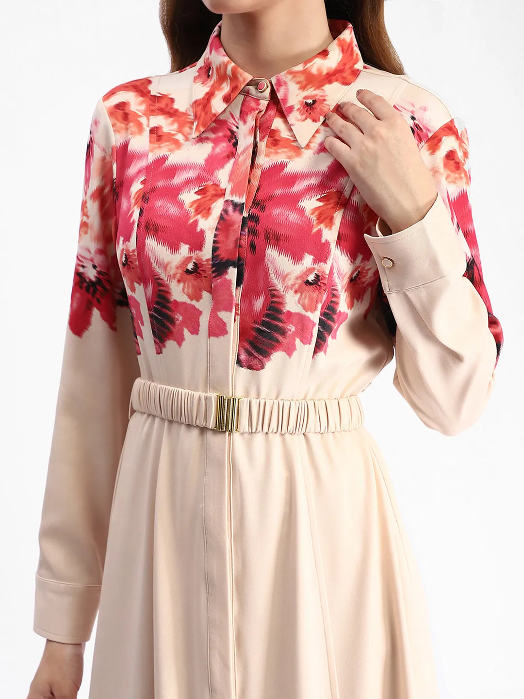 Madame Floral Printed Button Down Shirt A-Line Dress