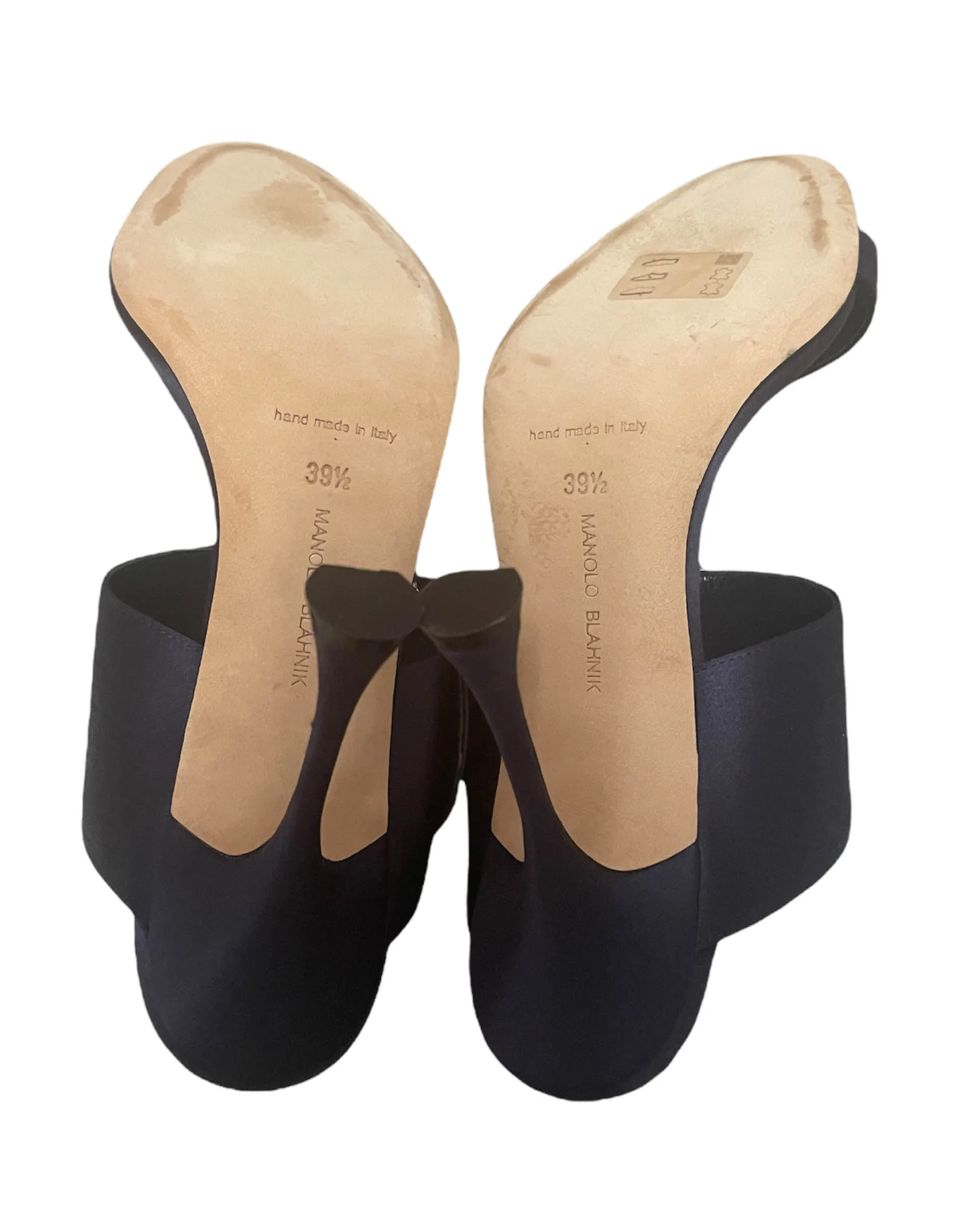 Manolo Blahnik Navy Satin Fibionabi Crystal Sandals sz 39.5