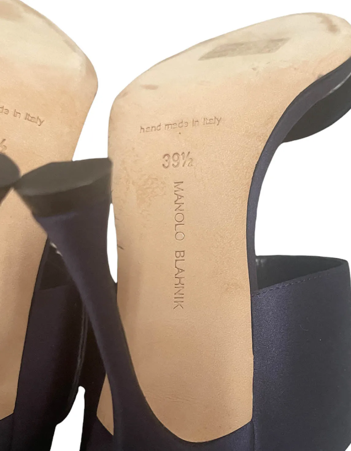 Manolo Blahnik Navy Satin Fibionabi Crystal Sandals sz 39.5