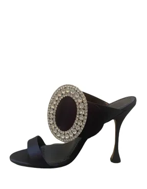 Manolo Blahnik Navy Satin Fibionabi Crystal Sandals sz 39.5