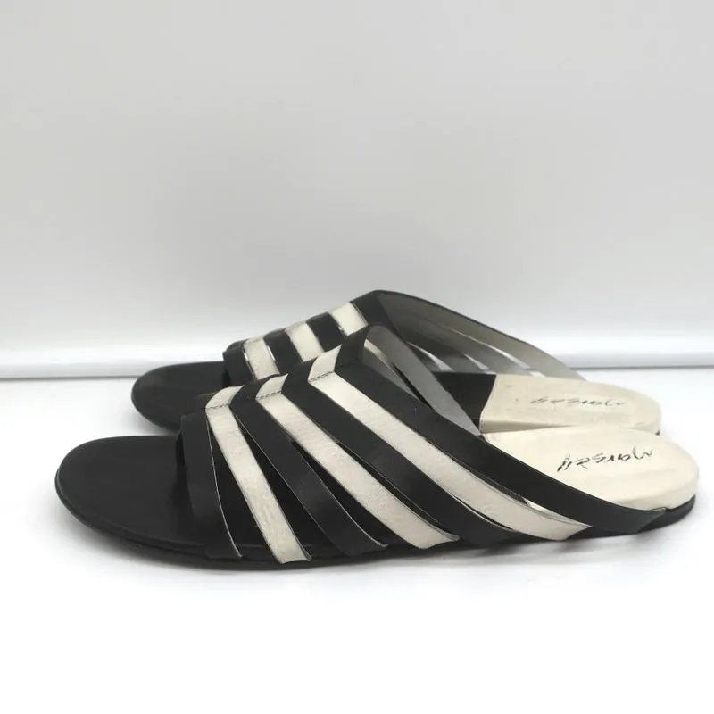 Marsell Strappy Slide Sandals Zeppella Black & White Leather Size 37.5