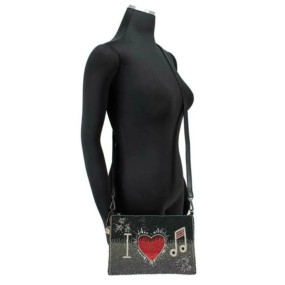 Mary Frances I Love Music Zip Heart Red Silver Black Crossbody Handbag Bag New