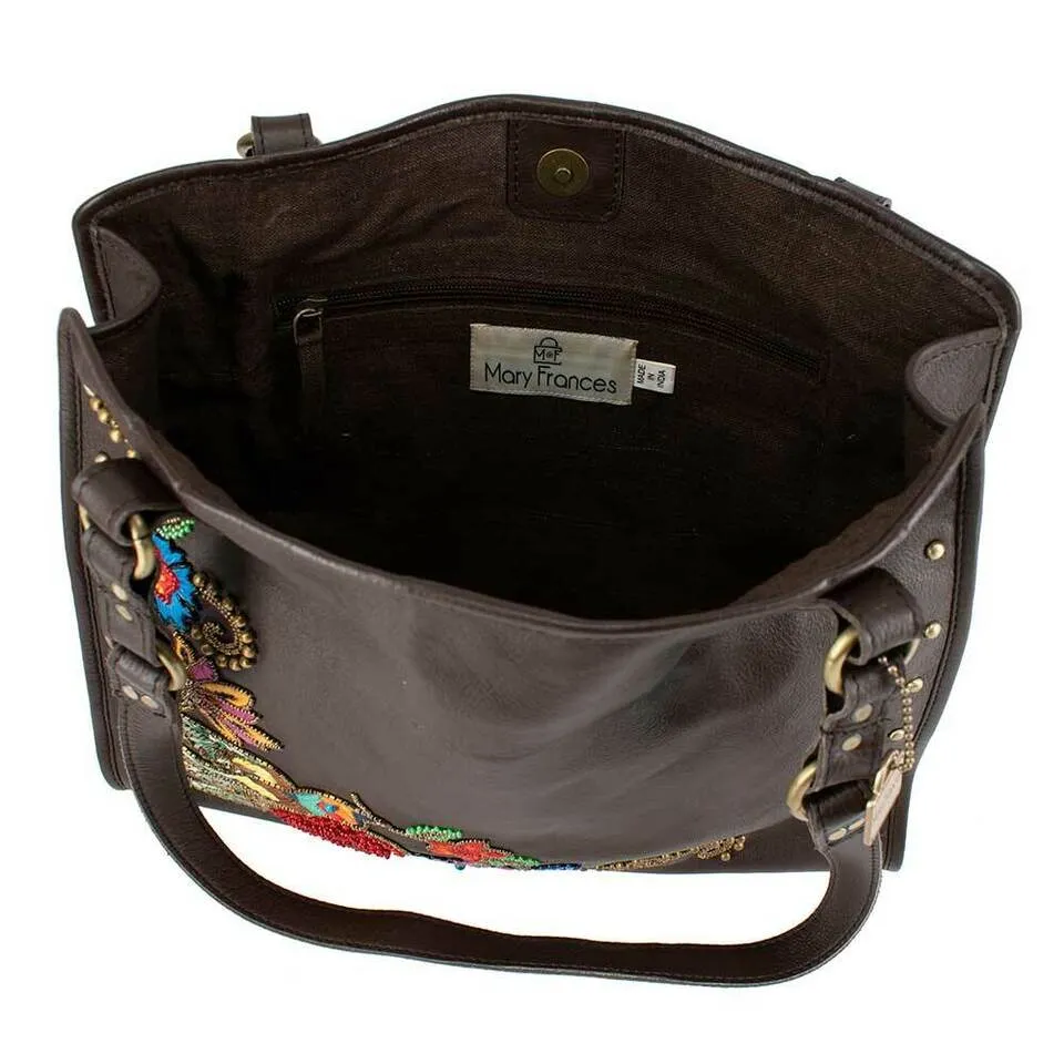 Mary Frances Mix It Up Brown Shoulder Leather Bag Handbag Bead Winter Floral NEW