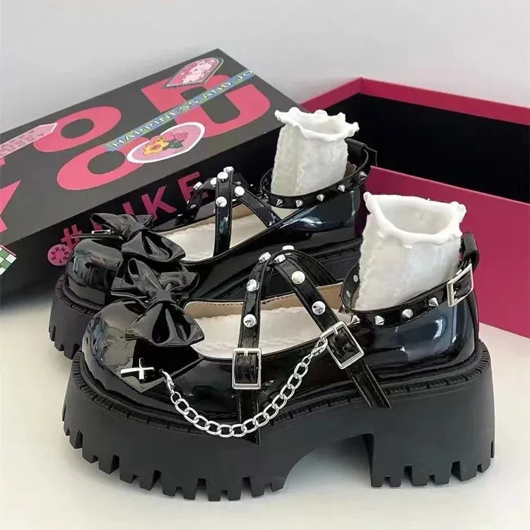 Mary Jane Shoes - Lolita Solid Color with Butterfly Knot, Thick Non-Slip Sole, Outdoor Fashion for Women, Spring Hot Sale
