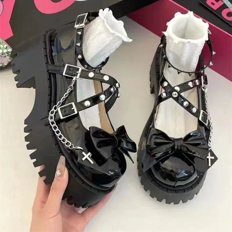 Mary Jane Shoes - Lolita Solid Color with Butterfly Knot, Thick Non-Slip Sole, Outdoor Fashion for Women, Spring Hot Sale